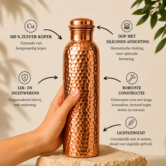 Alma Pure™ – Koperen Waterfles • Natuurlijk Gezuiverd Water • Plasticvrij